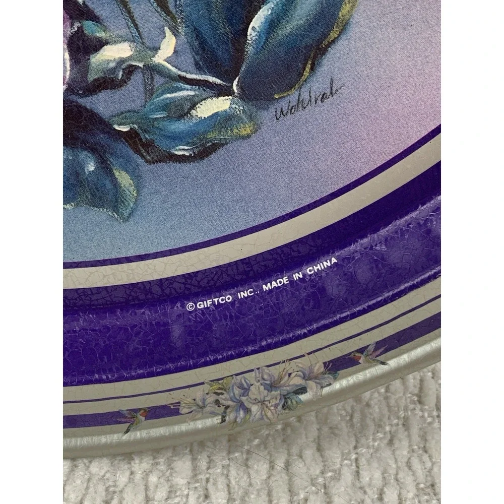 Vintage Hummingbird and Purple‎ Floral Serving Metal Tray Giftco Inc. 13.5